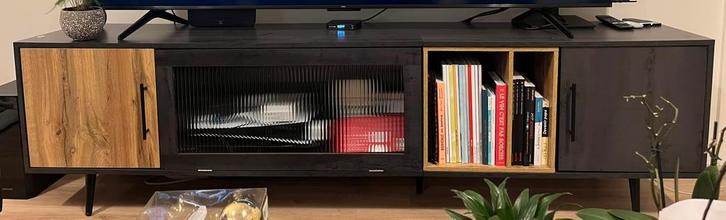 Meuble TV 200cm - avec grand espace de rangement - Gris, Maison & Meubles, Armoires | Mobilier de télévision, Comme neuf, Enlèvement