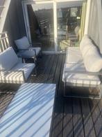 Loungeset  in zwart aluminium met grijs polyester kussens, Tuin en Terras, Tuinsets en Loungesets, Ophalen, 5 zitplaatsen, Aluminium