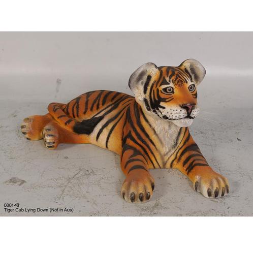 Tiger Cub Lying Down – Tijger beeld Lengte 78 cm, Verzamelen, Dierenverzamelingen, Nieuw, Ophalen