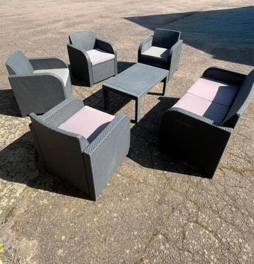 Loungeset, Tuin en Terras, Tuinsets en Loungesets, Gebruikt, Loungeset, Kunststof, 6 zitplaatsen, Bank, Stoel, Ophalen