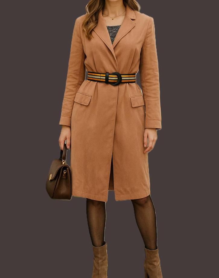 YAYA women lange jas maat 38, Kleding | Dames, Jassen | Winter, Zo goed als nieuw, Maat 38/40 (M), Beige, Ophalen of Verzenden