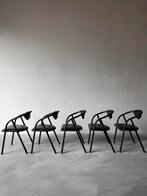 Post moderne zwarte lederen eetkamerstoelen, Ophalen, Zo goed als nieuw, Zwart