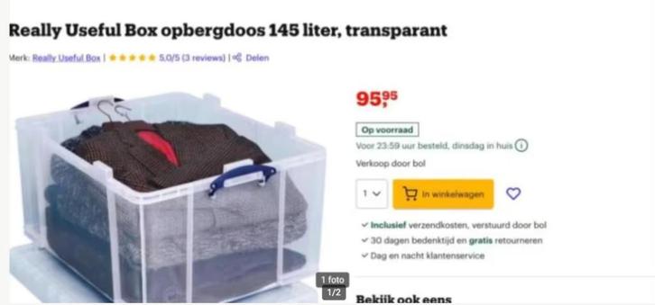 3 STUKS REALLY USEFUL BOX 145 Liter -, Doe-het-zelf en Bouw, Kratten en Dozen, Doos, Ophalen