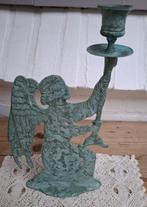 Vintage metalen engel kandelaar met een groen patina KERST, Diversen, Gebruikt, -, -, Ophalen of Verzenden