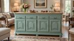 Landelijk groen dressoir, Huis en Inrichting, Met deur(en), Eikenhout, Ophalen of Verzenden, 200 cm of meer