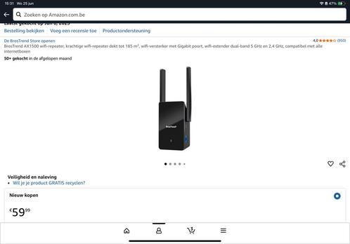 AX1500 , krachtige wifi-repeater dekt tot 185 m², Computers en Software, Netwerk switches, Nieuw, Ophalen