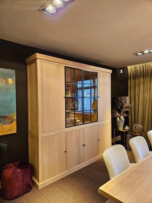 Eiken vitrinekast - zonder verlichting ENKEL OP BESTELLING, Huis en Inrichting, Kasten | Vitrinekasten, Nieuw, Met deur(en), Met plank(en)
