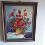 Schilderij olieverf stilleven met rode bloemen, Ophalen of Verzenden