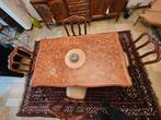 Vintage massief houten eetset - 6 stoelen, Ophalen, Zo goed als nieuw