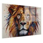 Leeuw met kleurrijke manen Glasschilderij 105x70cm + Ophangs, Antiek en Kunst, Verzenden