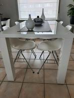 Tafel wit lake  met 4 stoelen, Comme neuf, Rectangulaire, Modern, Autres matériaux