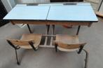 Vintage schoolbank met stoelen lessenaar bureau speeltafel, Huis en Inrichting, Gebruikt, Ophalen of Verzenden, Bureau