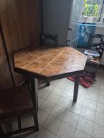 Table octogonale bois/carrelages + 6 chaises, Ophalen, Gebruikt, Hout