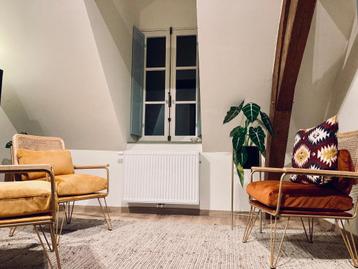 Vier fluwelen fauteuils uit gevlochten rotan Rosalie, Enlèvement, Comme neuf
