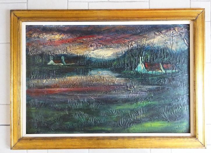 Stefaan Tessely, Paneel, 80 x 120 cm, Hoeves '70, Antiek en Kunst, Kunst | Schilderijen | Klassiek, Ophalen