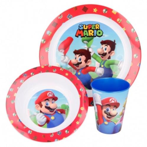Super Mario Kinderservies met Beker - Magnetron, Kinderen en Baby's, Overige Kinderen en Baby's, Nieuw, Ophalen of Verzenden