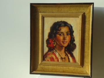 Jean COLIN °1881-1961 olie/hout Gitane portret jonge vrouw
