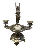 Zilveren bronzen kandelaar - Cupido- en slangendecor, Antiek en Kunst, Ophalen of Verzenden, Koper of Brons