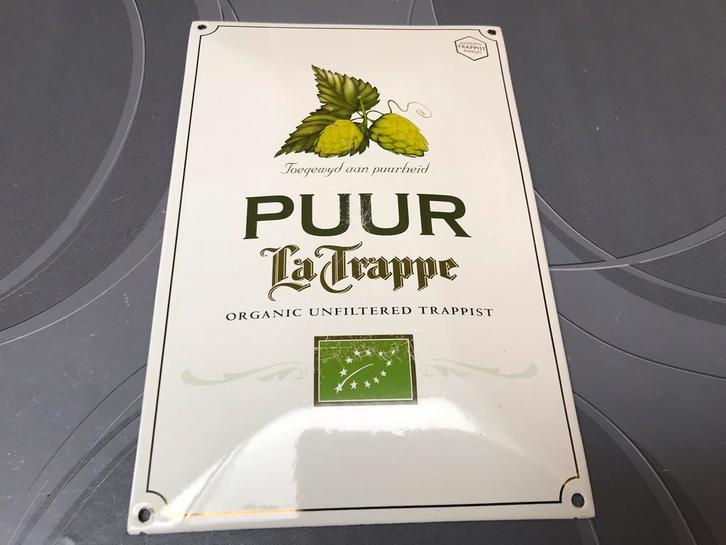 La Trappe puur emaille reclamebord ( krassen), Verzamelen, Merken en Reclamevoorwerpen, Gebruikt, Reclamebord, Ophalen of Verzenden