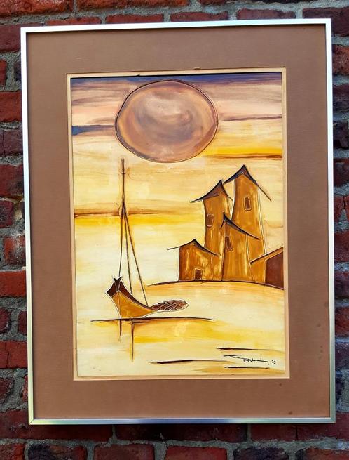 Schilderij van Paul Mathieu met email en vernis van 1979, Antiek en Kunst, Kunst | Schilderijen | Klassiek, Ophalen