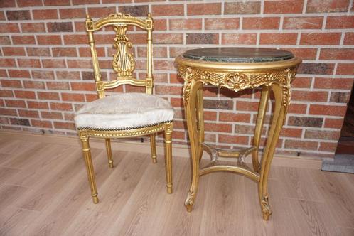 table ancienne en marbre doré avec chaise Louis XVI dorée, Antiquités & Art, Curiosités & Brocante, Enlèvement ou Envoi
