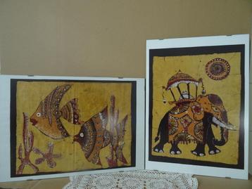Schilderij India Mughal schilderijen olifant + mandala set beschikbaar voor biedingen