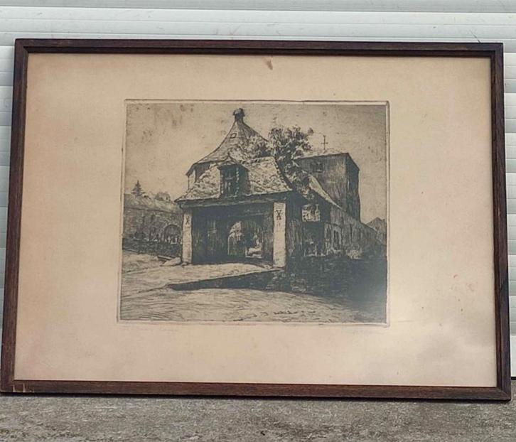 Eau forte entrée du cimetière signe jos delfosse, Antiek en Kunst, Kunst | Etsen en Gravures, Ophalen of Verzenden