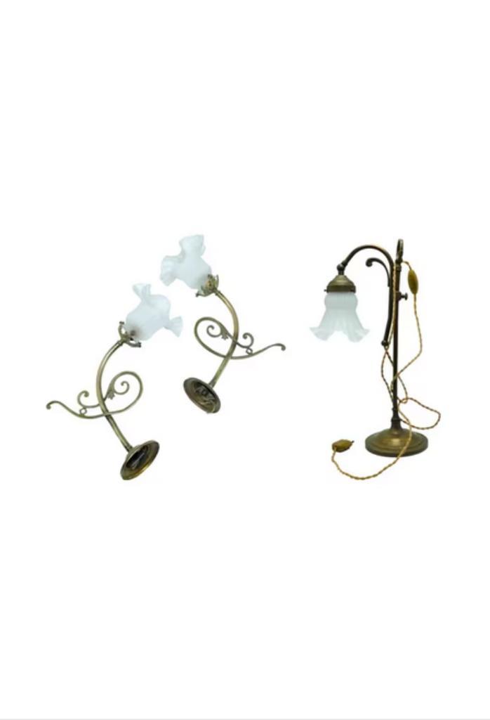 2 Art Deco schansen en tafellamp met zwanenhals, Huis en Inrichting, Lampen | Wandlampen, Glas, Ophalen