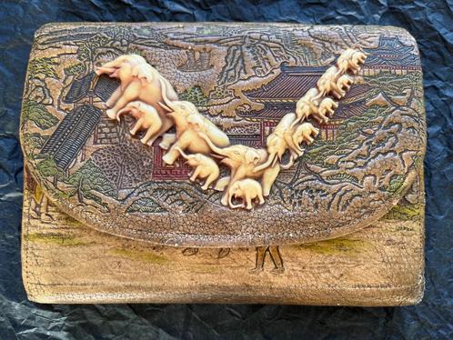 Pochette Japonaise Toyo Haïheiki cuir & soie - unique - rare, Handtassen en Accessoires, Tassen | Damestassen, Gebruikt, Handtas