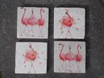 4 nieuwe marmeren onderzetters met roze flamingo's, Nieuw, Ophalen of Verzenden