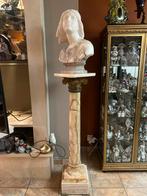 Grote marmeren buste met marmeren zuil, Antiquités & Art, Art | Sculptures & Bois, Enlèvement ou Envoi