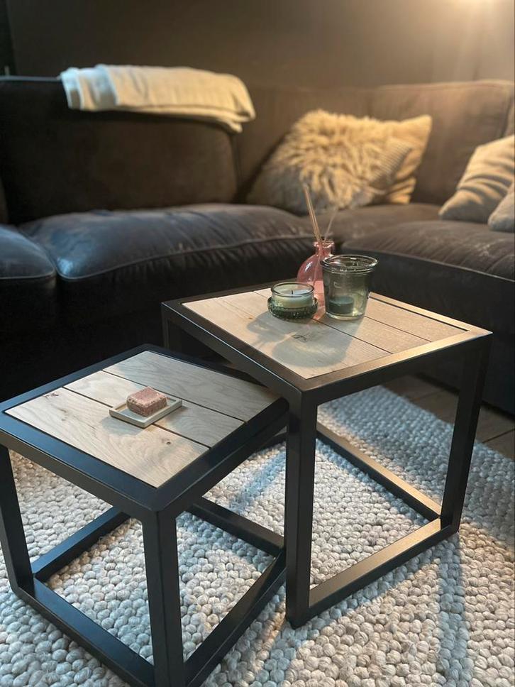 Eiken salontafel/ koppel salontafels, Huis en Inrichting, Tafels | Salontafels, Nieuw, Minder dan 50 cm, Minder dan 50 cm, Minder dan 50 cm