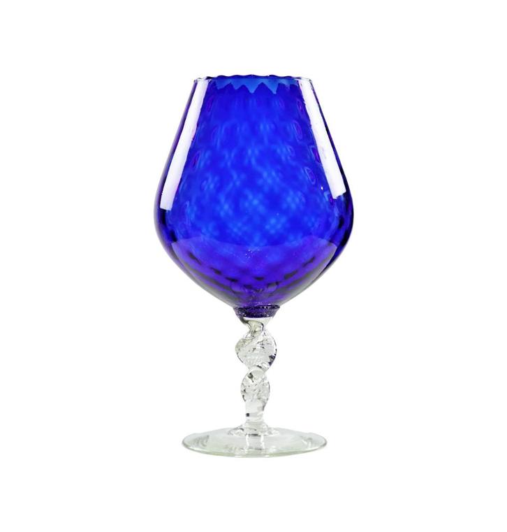 Blauw Glas Snifter Vaas Brandy Cognac Kobalt Empoli Italy 33, Antiek en Kunst, Antiek | Vazen, Ophalen of Verzenden