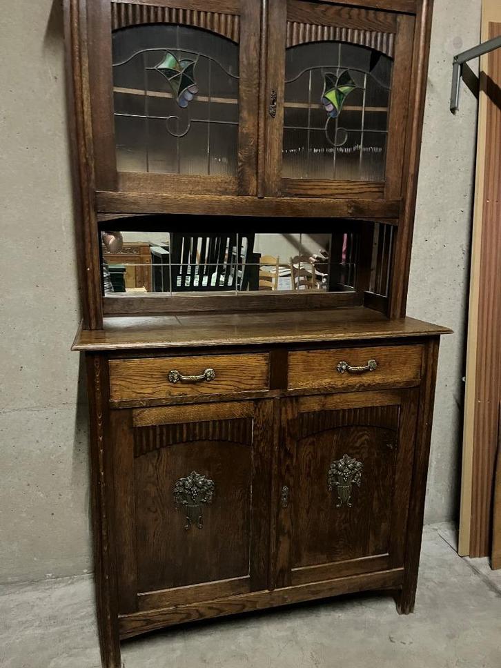 vintage buffetkast met glas-in-lood ramen – GRATIS, Huis en Inrichting, Kasten | Buffetkasten, Gebruikt, 200 cm of meer, 100 tot 150 cm