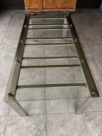 Tafel glazen blad met inox onderstel, 100 à 150 cm, Enlèvement, Utilisé, Rectangulaire