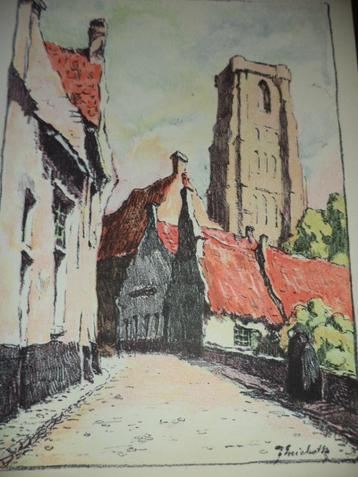 Lissewege 'Oud straatje' F. Michotte lithografie beschikbaar voor biedingen