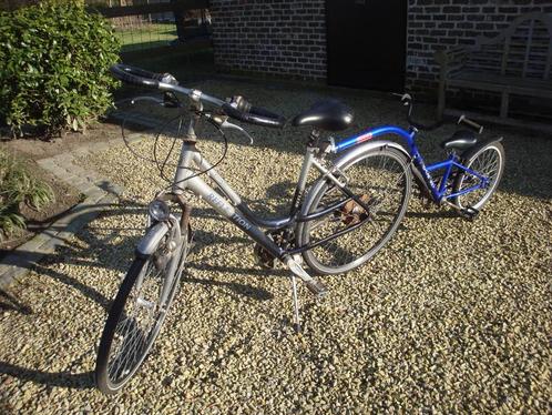 damesfiets met aanhangfiets voor kleuter, Fietsen en Brommers, Fietsen | Dames | Damesfietsen, Gebruikt, Versnellingen, Ophalen