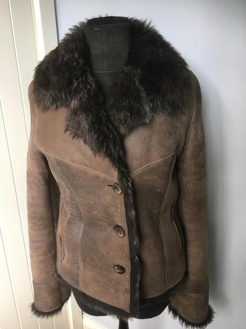 J. DE WIT taupekleurige korte mouton retourné nappa - 38, Kleding | Dames, Jassen | Winter, Gedragen, Maat 38/40 (M), Bruin, Ophalen of Verzenden