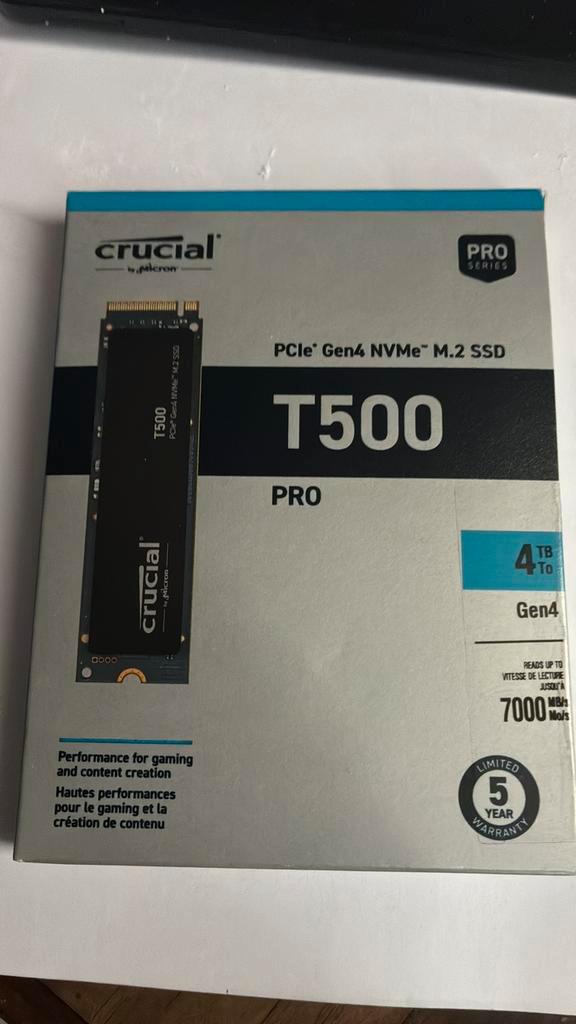 Crucial T500 ssd 4 TB, Informatique & Logiciels, Disques durs, Neuf, Enlèvement