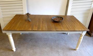 Prachtige witte landelijke teak eettafel 200 bij 100 cm beschikbaar voor biedingen