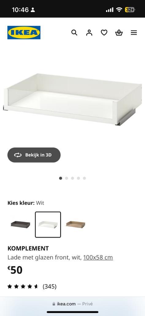 15x IKEA KOMPLEMENT Lade Met Glazen Front voor PAX kast, Huis en Inrichting, Kasten | Kleerkasten, Zo goed als nieuw, 100 tot 150 cm