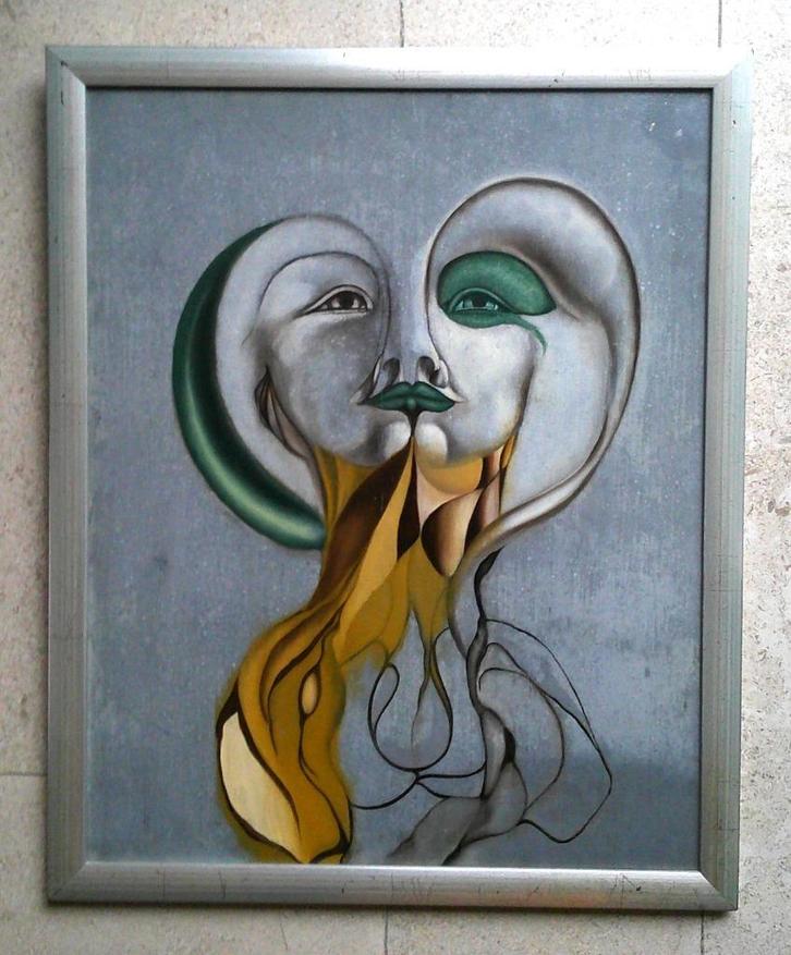 Surrealistisch portret ca. 1980, Antiek en Kunst, Kunst | Schilderijen | Klassiek, Ophalen of Verzenden