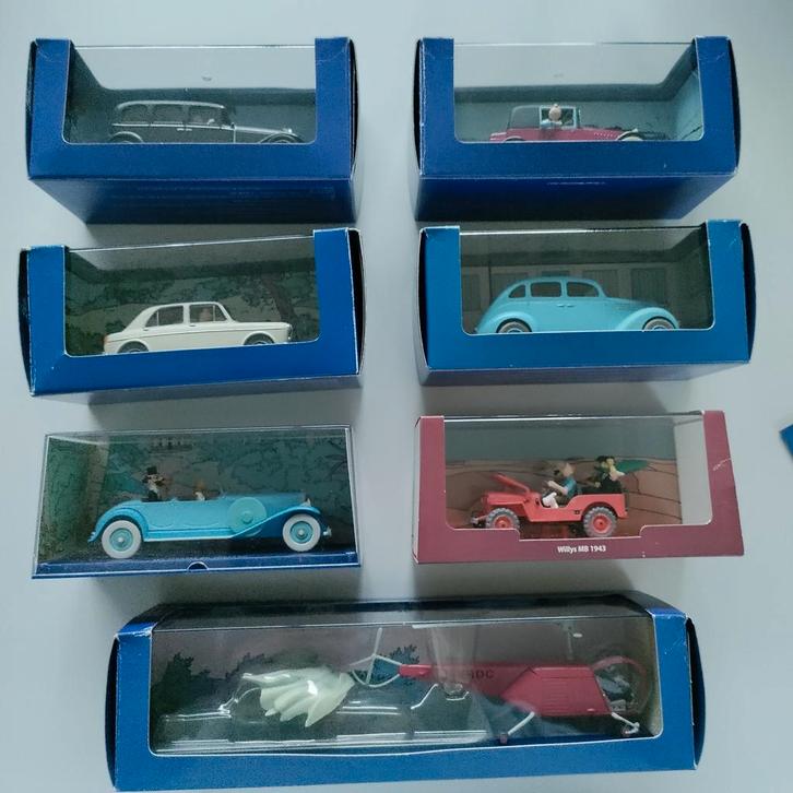 Bij Kuifje in de auto 7 modellen 1/43, Verzamelen, Stripfiguren, Zo goed als nieuw, Kuifje, Ophalen