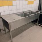 RVS) horeca-spoeltafel met een dubbele spoelbak., Ophalen, Gebruikt