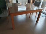Tafel teak 1m40x1m40 met glazen blad, Huis en Inrichting, Tafels | Eettafels, Ophalen