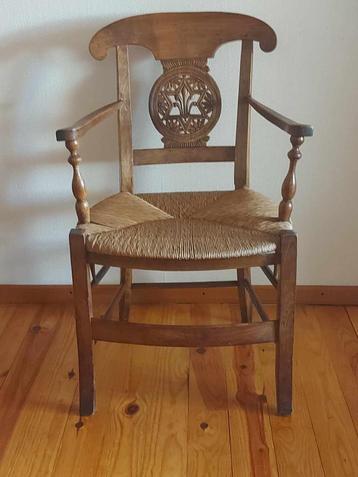 19de-eeuwse eiken stoel met handgemaakt nieuw kussen