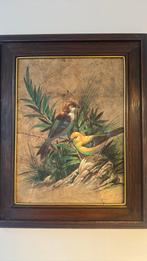 Vintage MCM Origineel Vogels Olieverfschilderij, Antiek en Kunst, Kunst | Schilderijen | Klassiek, Ophalen of Verzenden