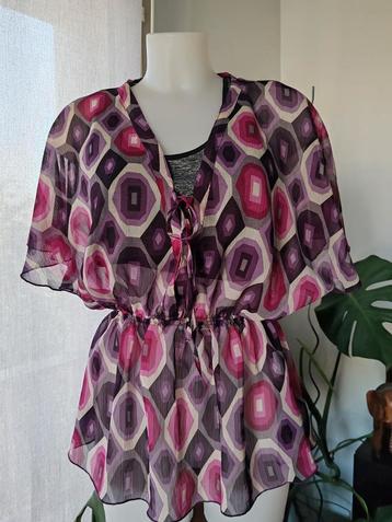 Transparante voile blouse met geometrische print, maat L beschikbaar voor biedingen