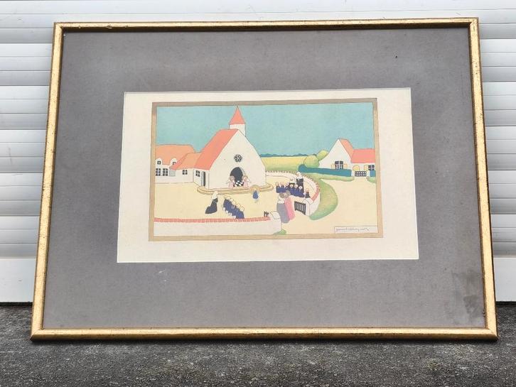 Lithographie signe Janine hebbelinck, Antiquités & Art, Art | Lithographies & Sérigraphies, Enlèvement ou Envoi