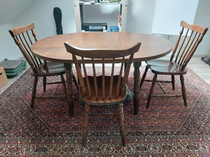 Echt eikenhout, stevige tafel en 4 stoelen, Huis en Inrichting, Complete eetkamers, Gebruikt, 4 tot 6 stoelen, Ophalen